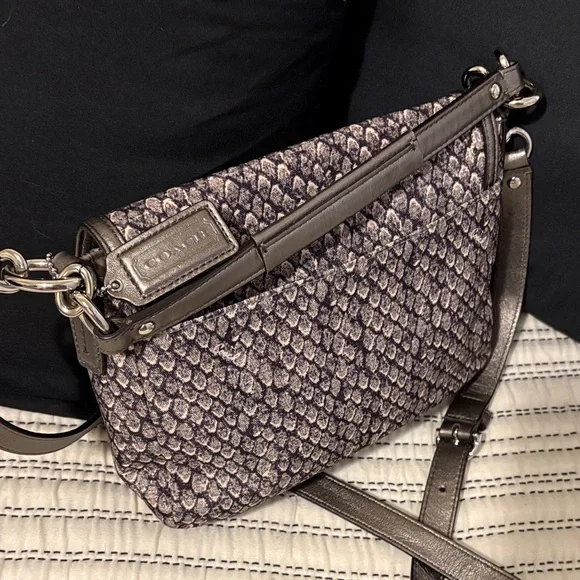 🐍 Coach Python Print Flap Crossbody Bag – Metallic Leather Trim - Picture 2 of 6